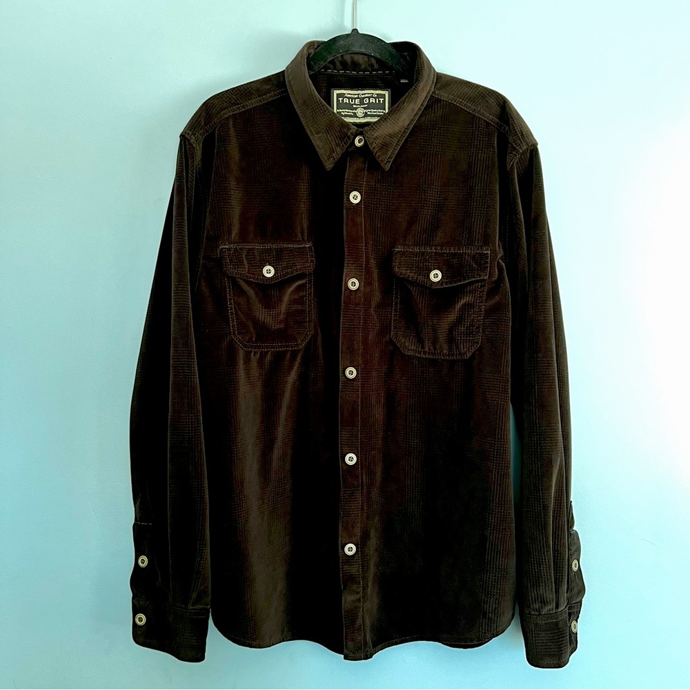 True Grit Long Sleeve Button Down Shirt XL Dark Brown Velvety Soft